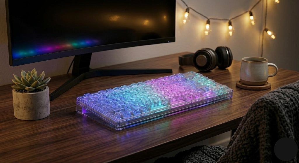 AuraDesk X71 Crystal Edition – Teclado Mecánico Premium 70% Transparente